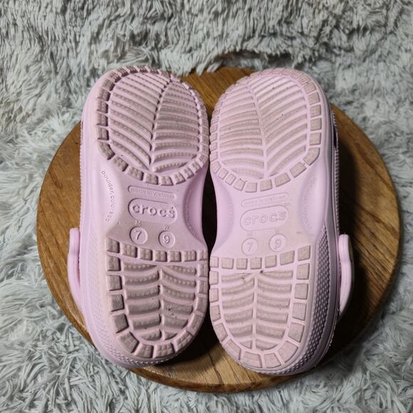 Crocs Pink Slip on Clogs Women Size 9 Mens 7 With Jibbitz Rubber Comfort Shoes - Picture 6 of 8